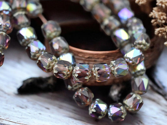 *20* 6mm Light Amethyst AB Picasso Fire Polished Cathedral Beads