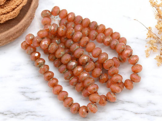 *25* 5x7mm Mauve Opal Picasso Fire Polished Rondelle Beads