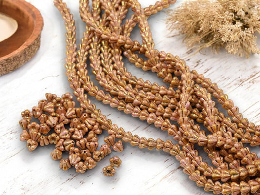 Bell Flower - Flower Beads - Czech Glass Beads - Picasso Beads - Czech Flower Beads - Small Flower Beads - 4x6mm - 50pcs - (B413)