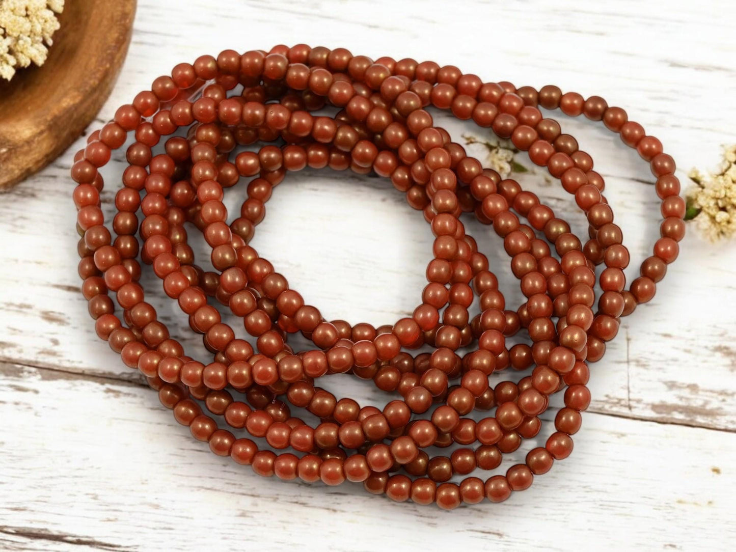 4mm Beads - Czech Glass Beads - Round Beads - Druk Beads - Picasso Beads - 50pcs - (3195)