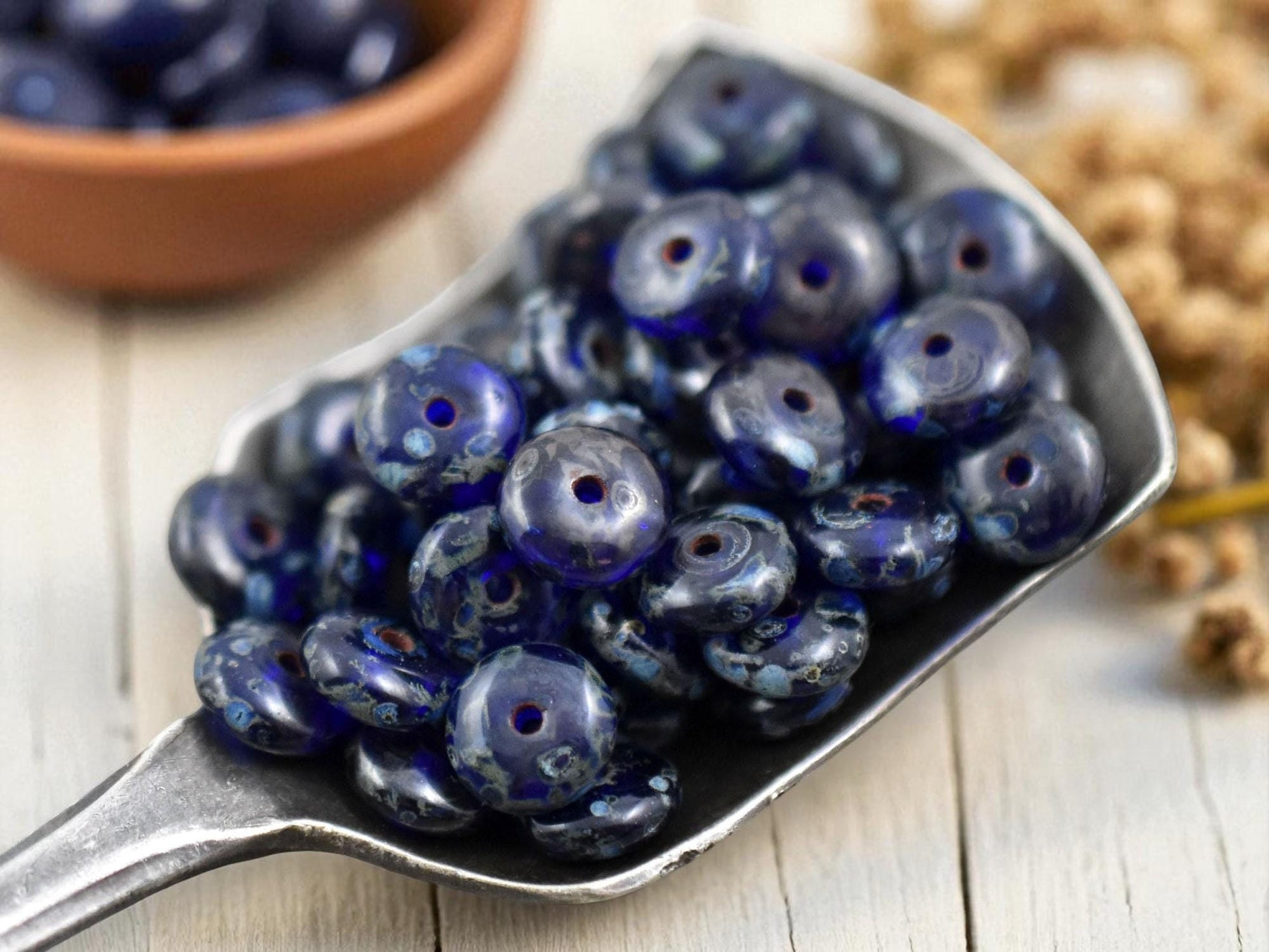 *50* 6x2mm Cobalt Picasso Smooth Rondelle Beads