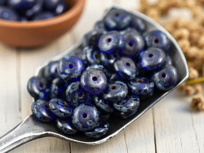 *50* 6x2mm Cobalt Picasso Smooth Rondelle Beads