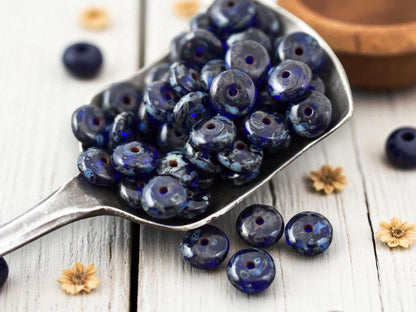 *50* 6x2mm Cobalt Picasso Smooth Rondelle Beads