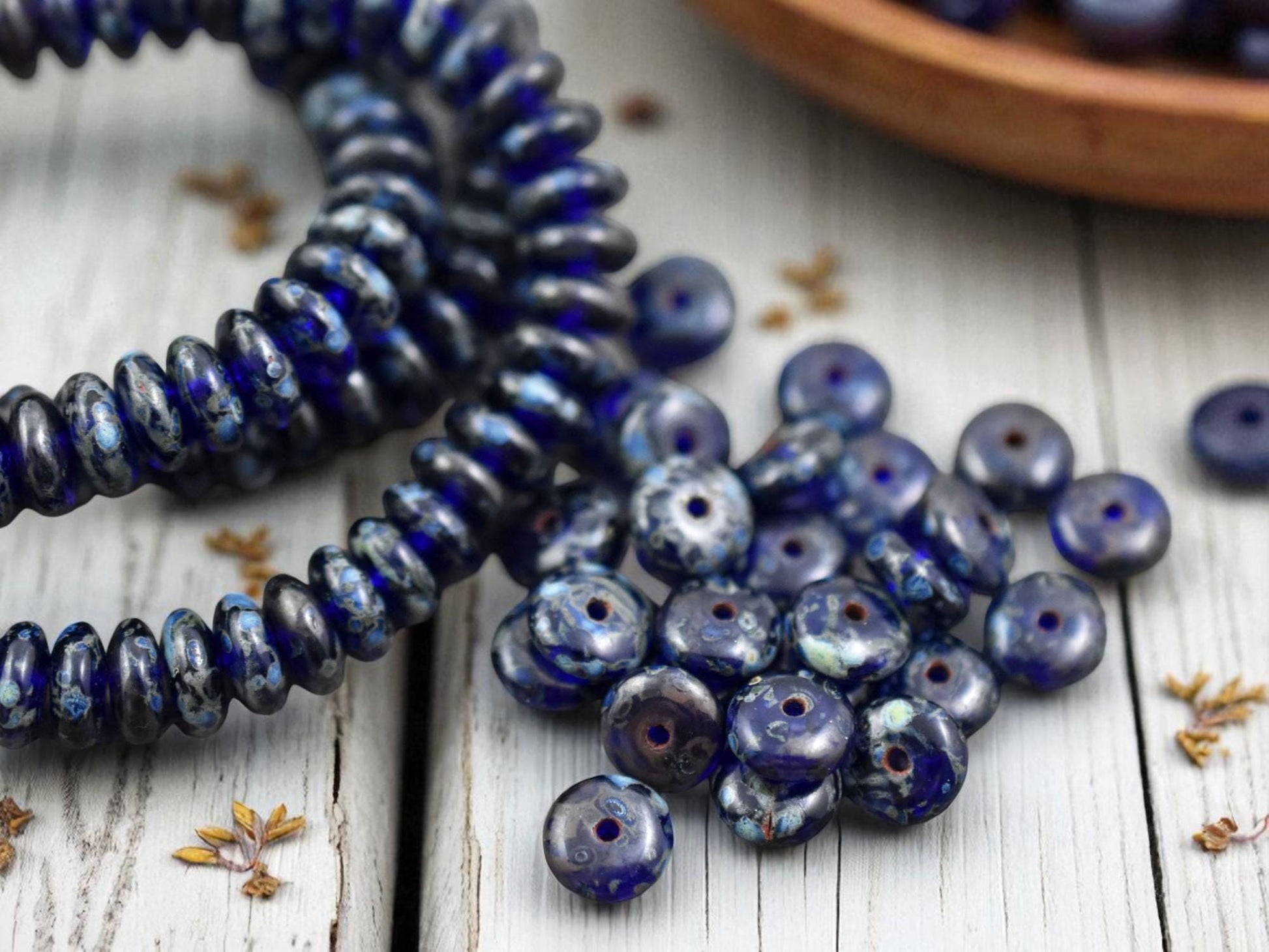 *50* 6x2mm Cobalt Picasso Smooth Rondelle Beads