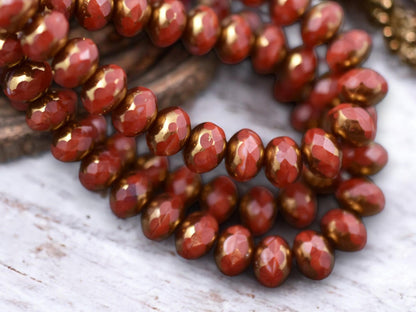 *25* 5x7mm Bronze Washed Burnt Orange Silk Fire Polished Rondelle Beads
