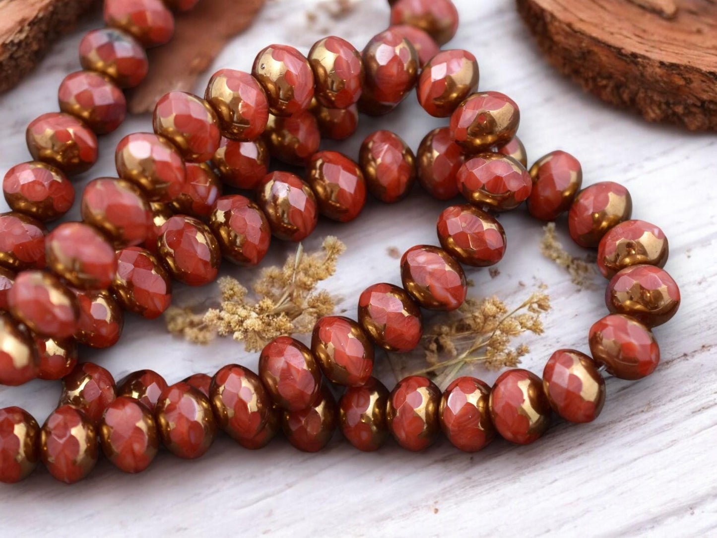 *25* 5x7mm Bronze Washed Burnt Orange Silk Fire Polished Rondelle Beads