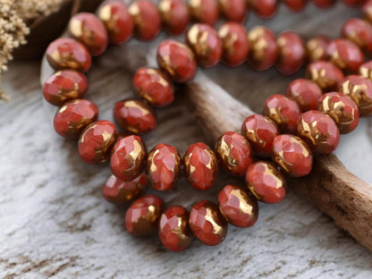 *25* 5x7mm Bronze Washed Burnt Orange Silk Fire Polished Rondelle Beads