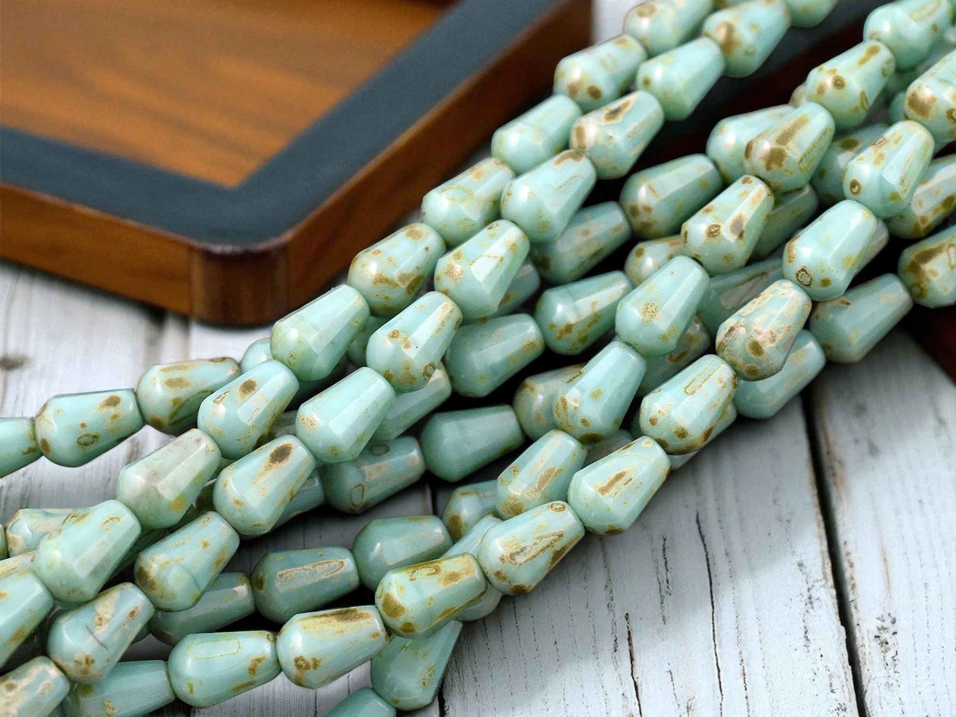 *19* 6x8mm Opaque Turquoise Picasso Vertical Teardrop Beads