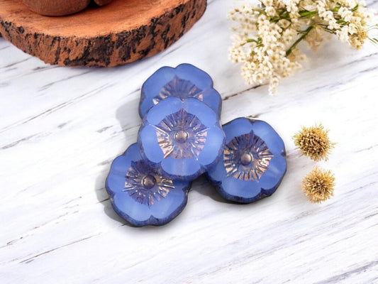 *12* 12mm Purple Bronze Washed Blue Opaline Hawaiian Flower Beads