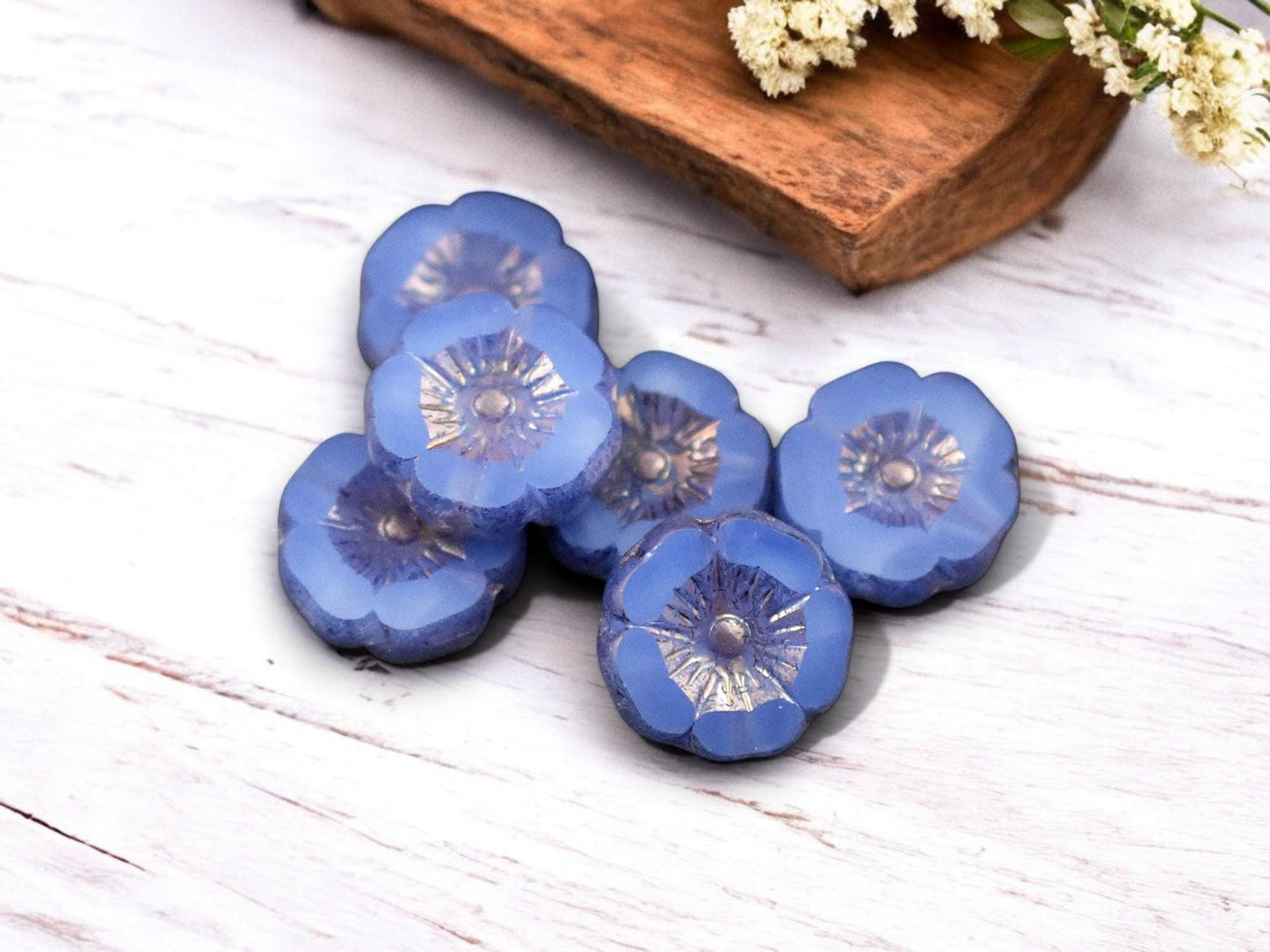 *12* 12mm Purple Bronze Washed Blue Opaline Hawaiian Flower Beads