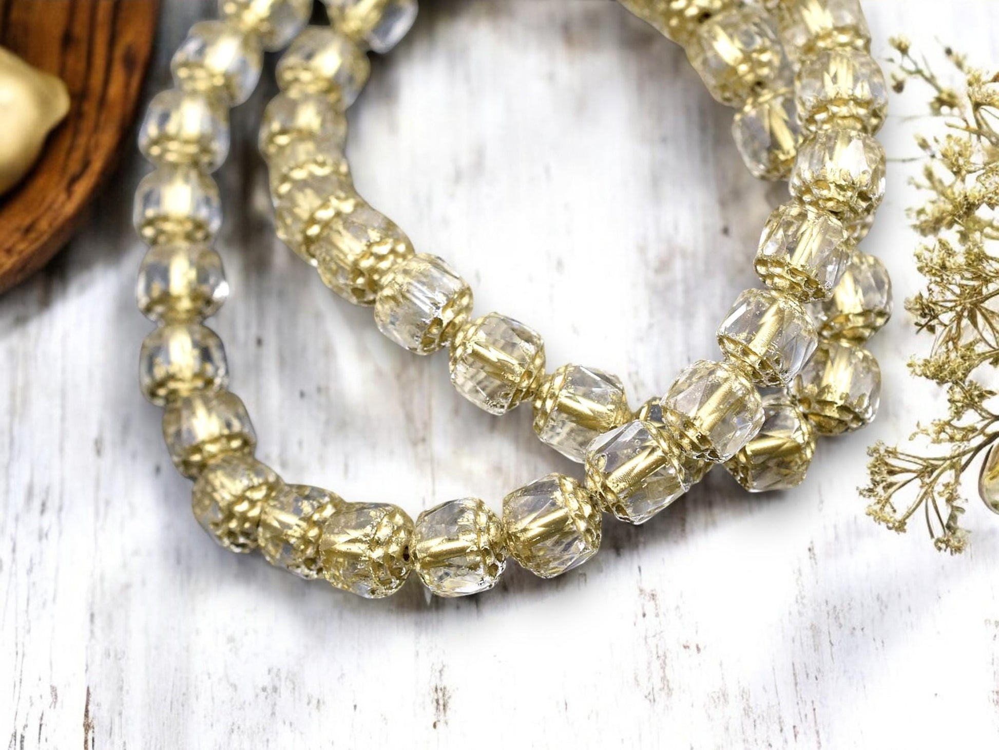 8mm Gold Washed Clear Fire Polished Cathedral Beads (16" Strand)