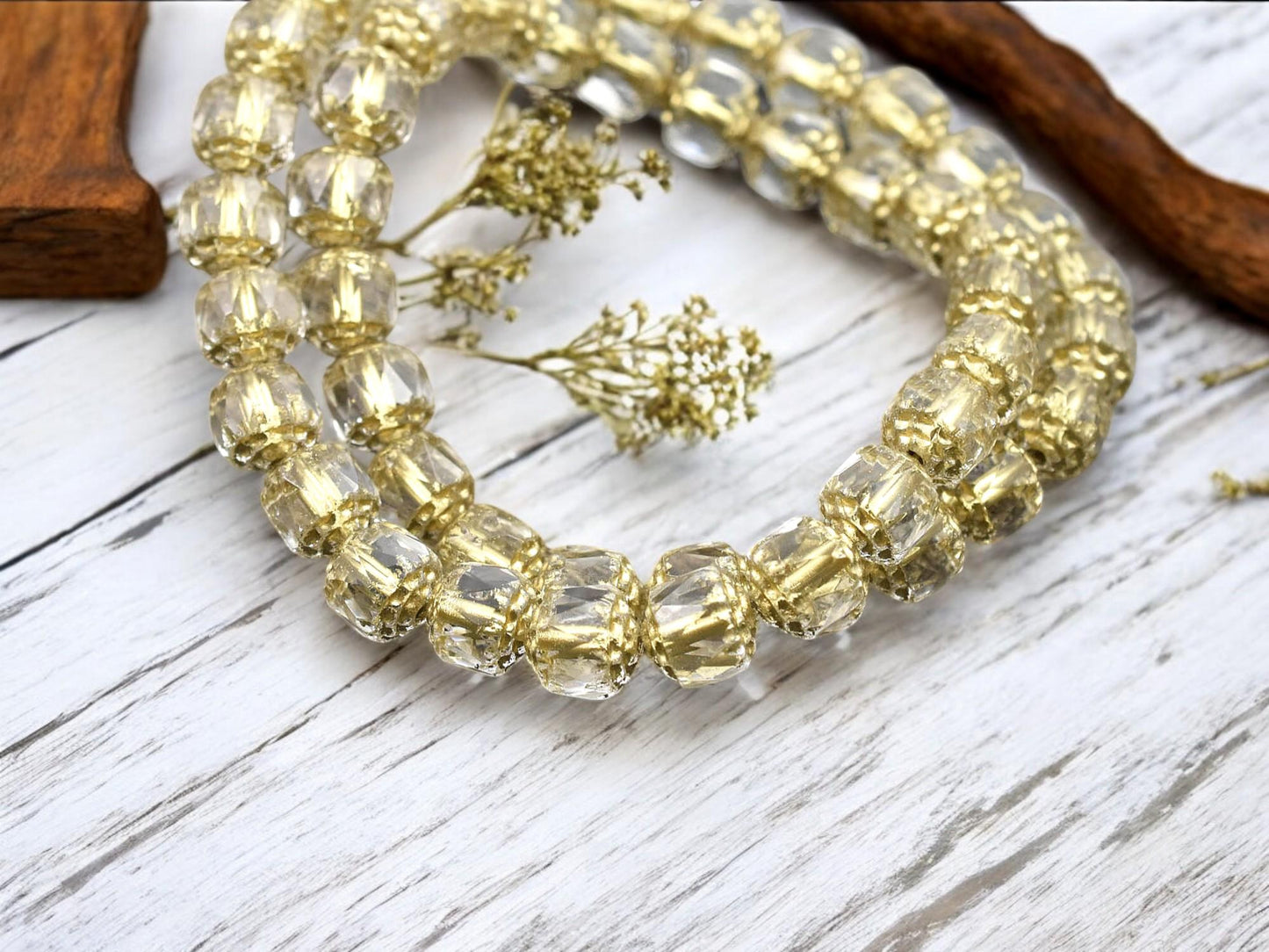 8mm Gold Washed Clear Fire Polished Cathedral Beads (16" Strand)
