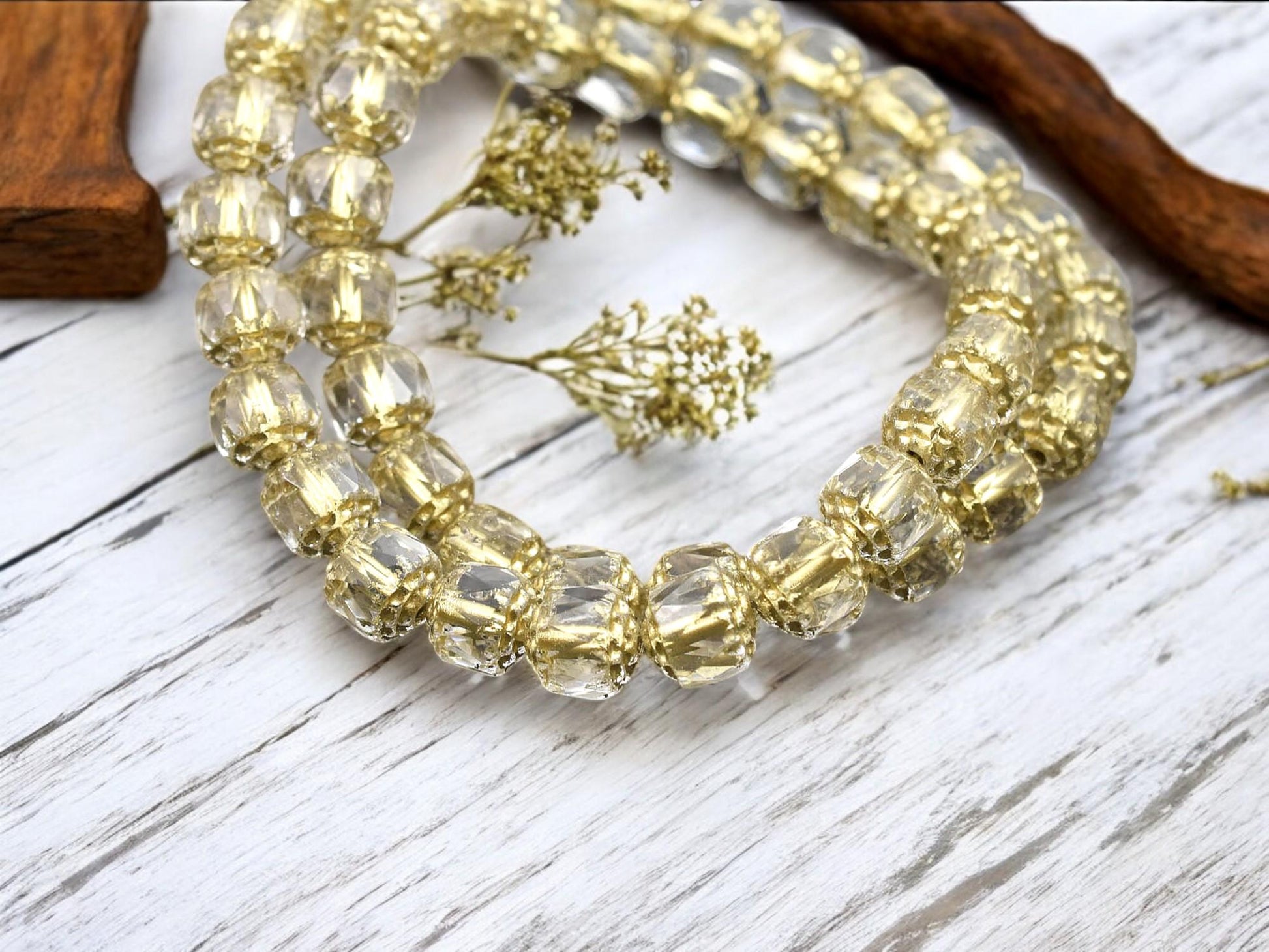8mm Gold Washed Clear Fire Polished Cathedral Beads (16" Strand)