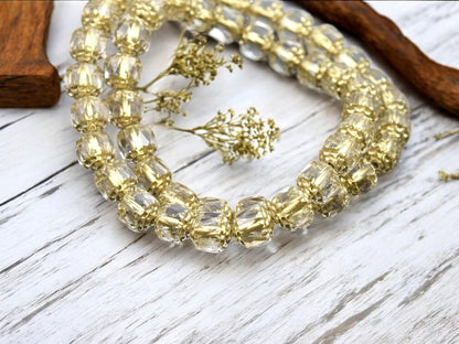 8mm Gold Washed Clear Fire Polished Cathedral Beads (16" Strand)