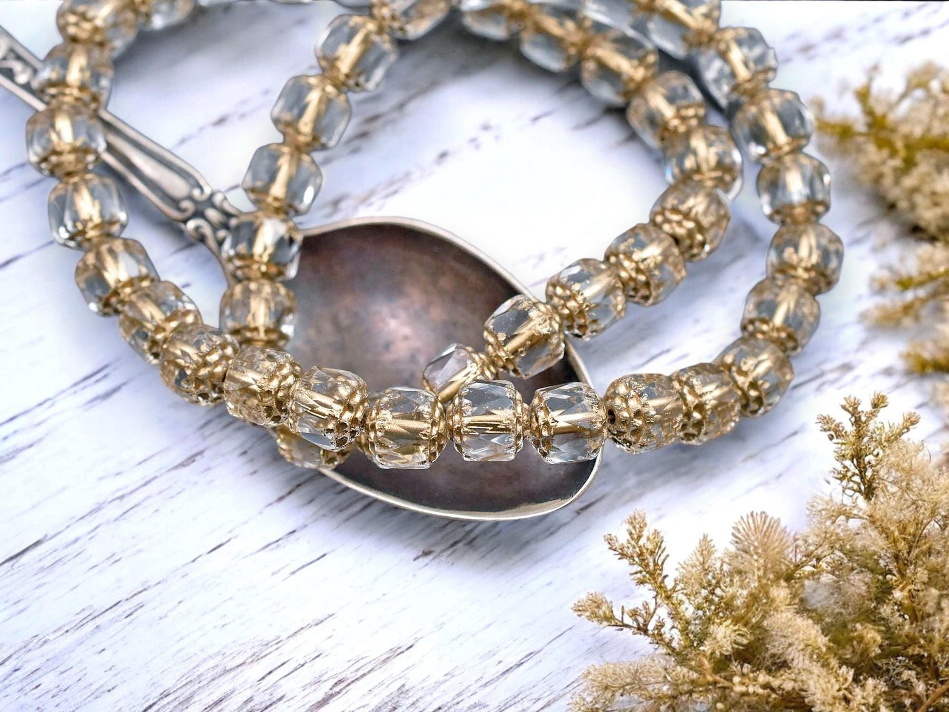 8mm Gold Washed Clear Fire Polished Cathedral Beads (16" Strand)