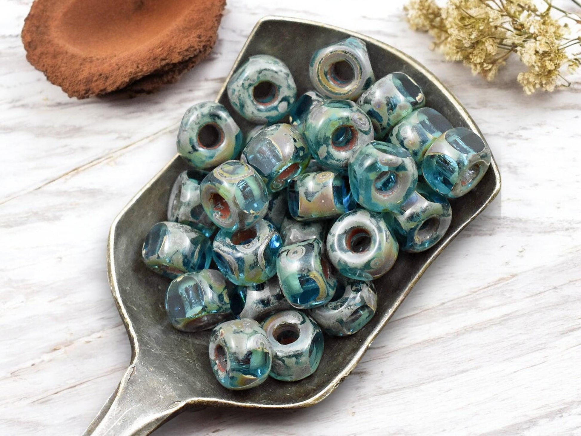 20g 3 Cut Aqua Travertine 2/0 Matubo Beads