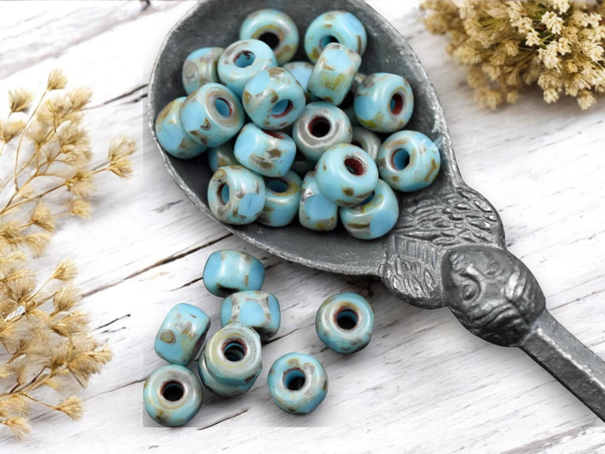 20g 3 Cut Blue Turquoise Travertine 2/0 Matubo Beads