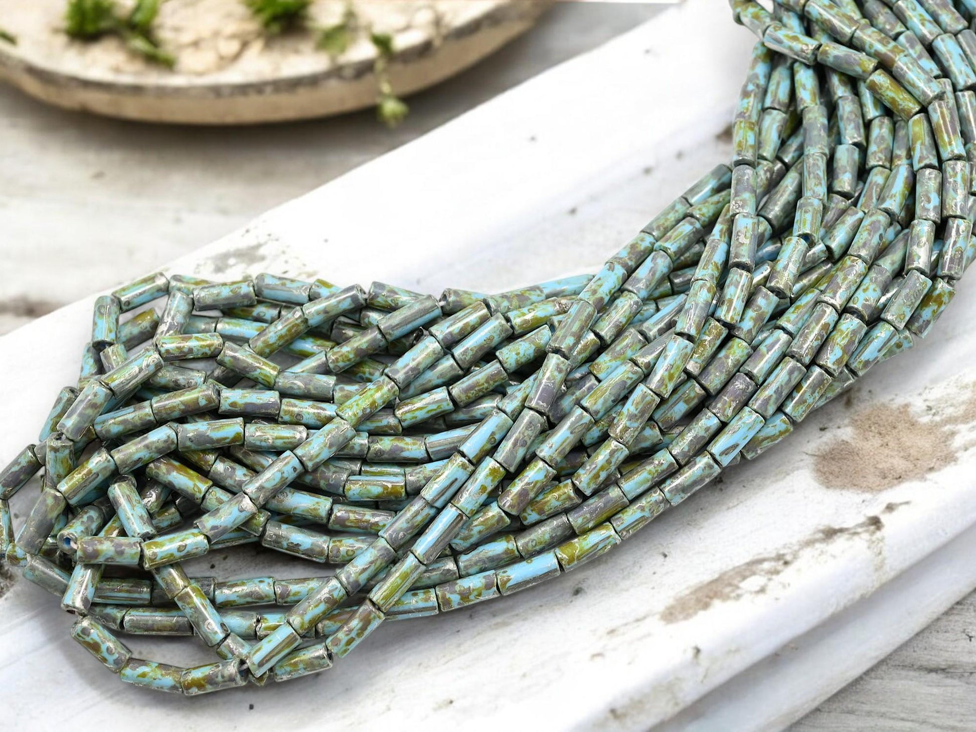 Bugle Beads - Picasso Beads - Czech Glass Beads - Seed Beads - 9x4mm - 20" Strand - (B560)