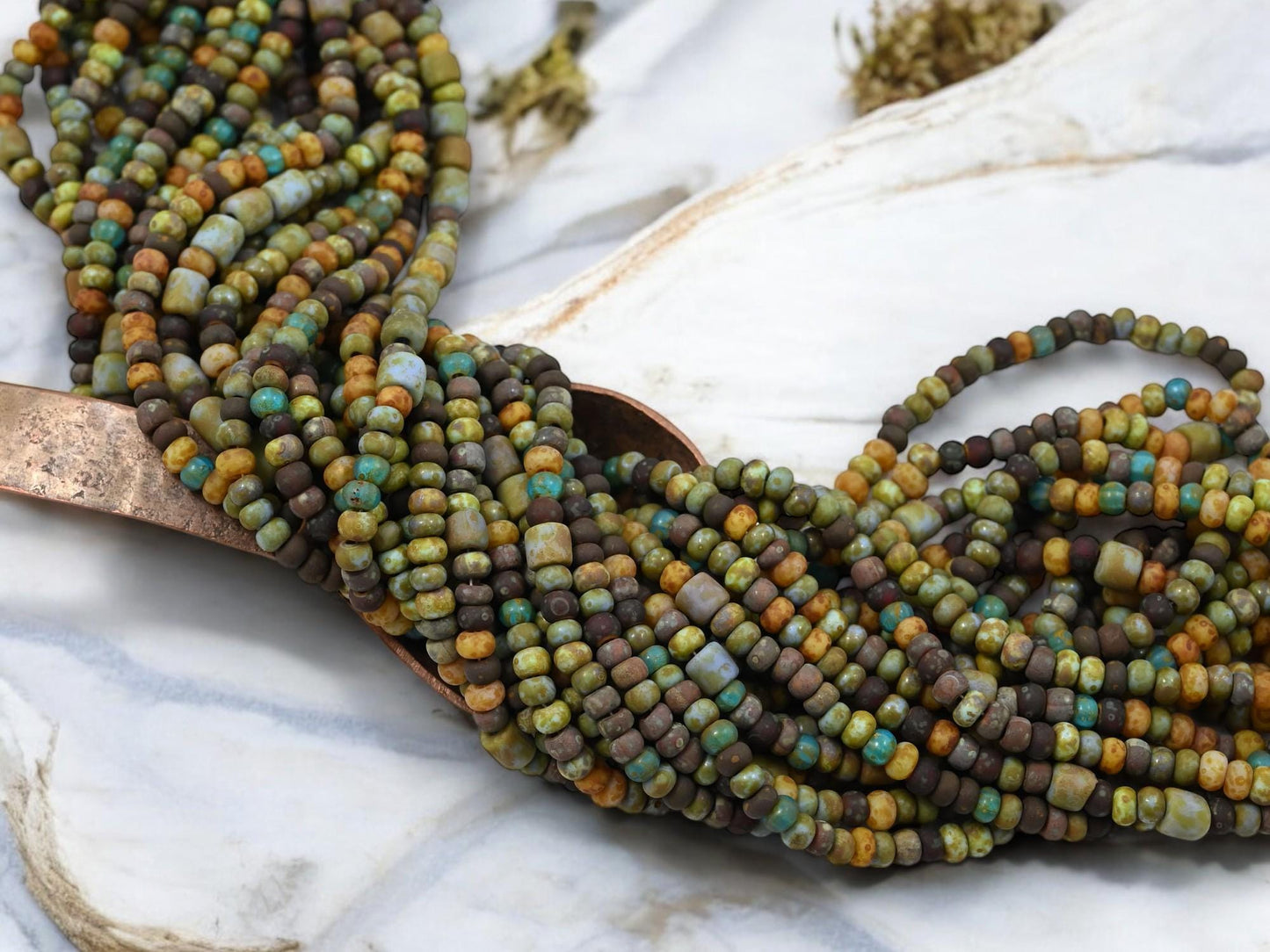 Picasso Seed Beads - Aged Picasso Beads - Czech Glass Beads - Size 6 Seed Beads - 6/0 - 20" Strand - (1201)