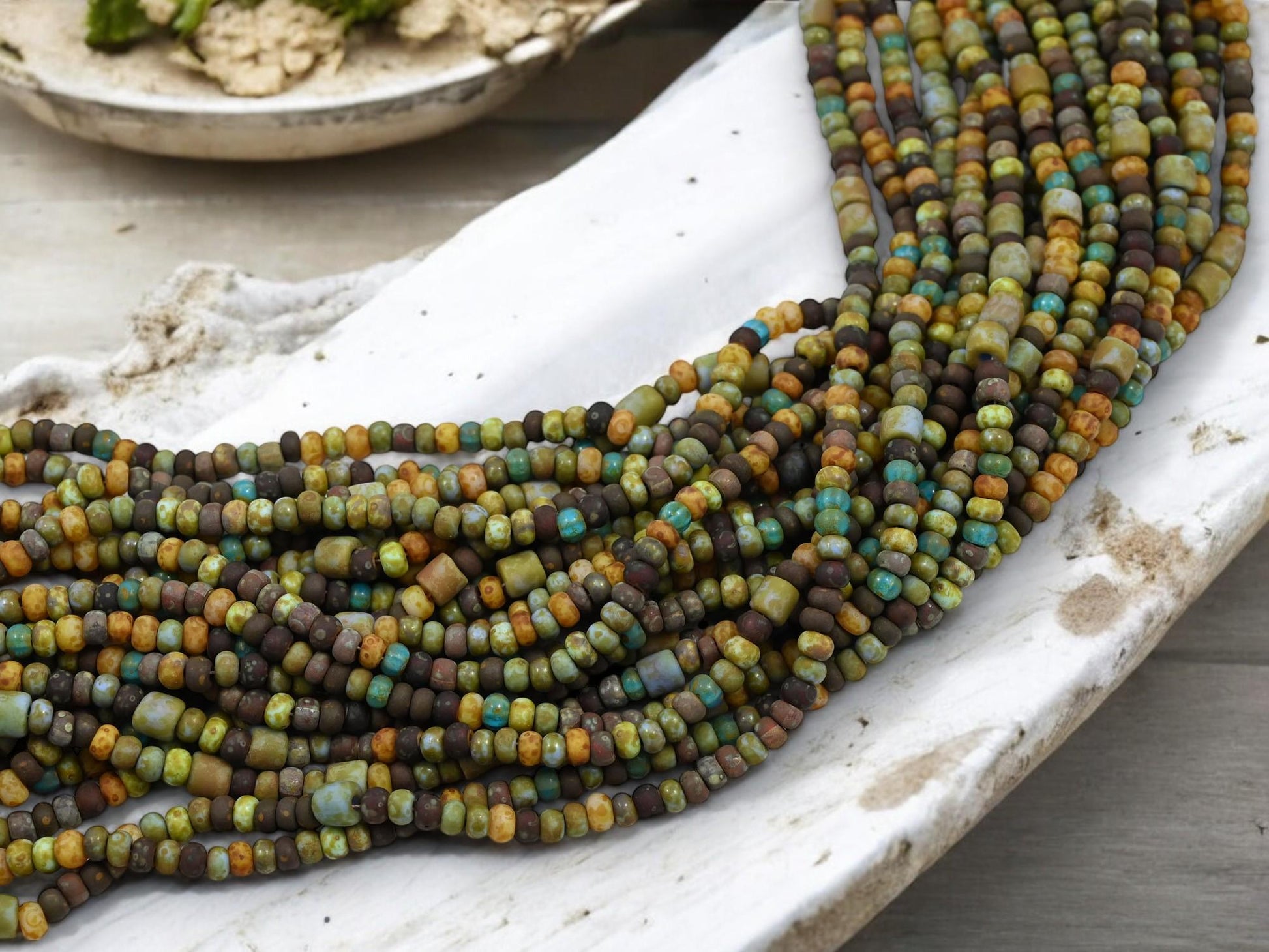 Picasso Seed Beads - Aged Picasso Beads - Czech Glass Beads - Size 6 Seed Beads - 6/0 - 20" Strand - (1201)