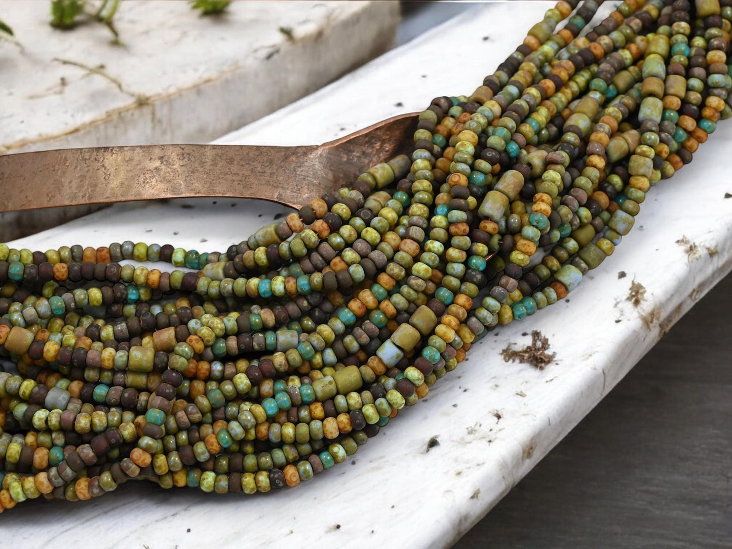 Picasso Seed Beads - Aged Picasso Beads - Czech Glass Beads - Size 6 Seed Beads - 6/0 - 20" Strand - (1201)