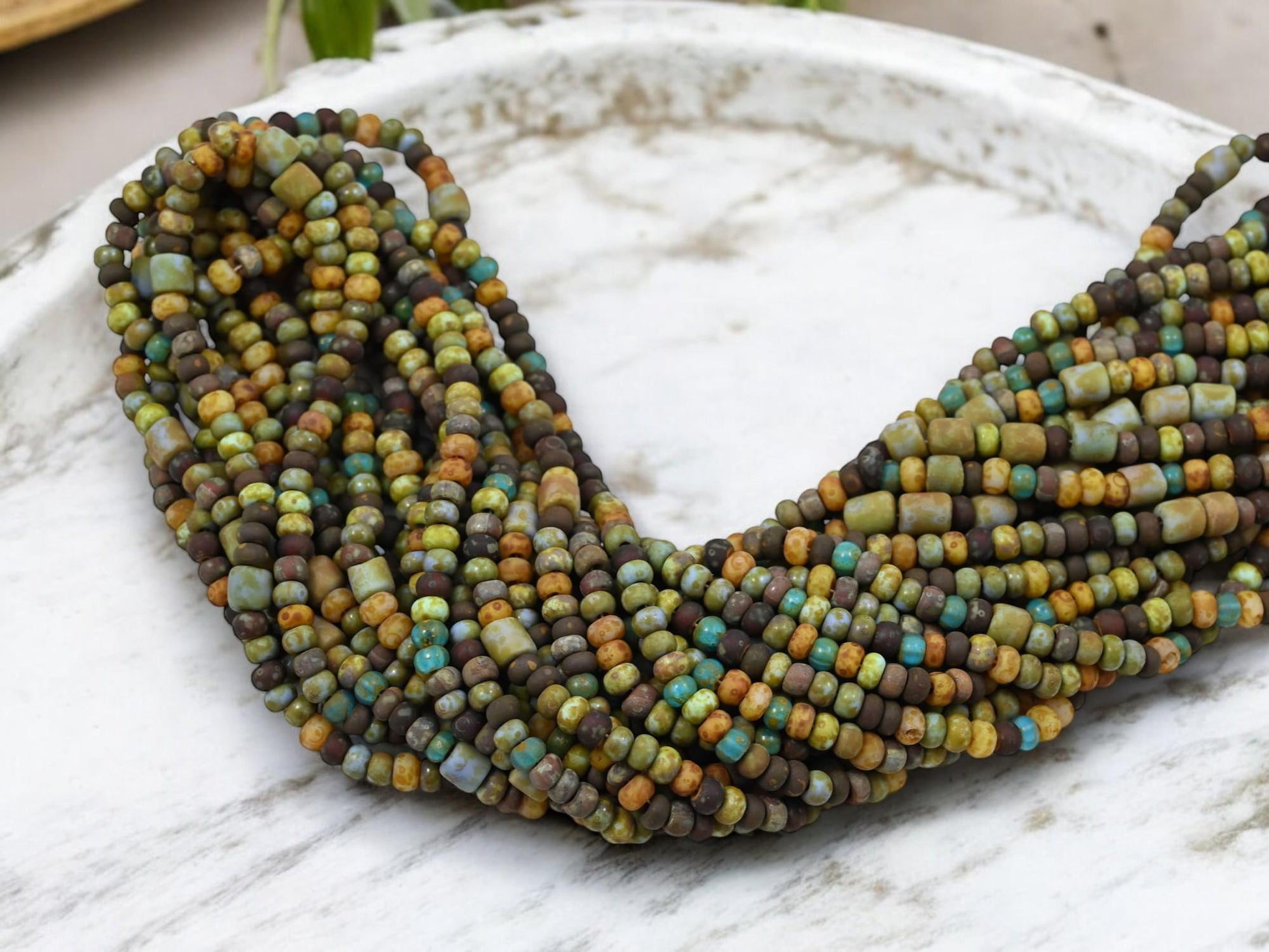 Picasso Seed Beads - Aged Picasso Beads - Czech Glass Beads - Size 6 Seed Beads - 6/0 - 20" Strand - (1201)