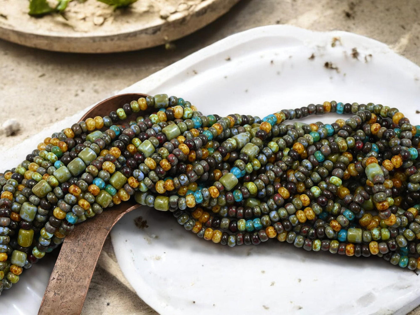 Picasso Seed Beads - Aged Picasso Beads - Czech Glass Beads - Size 6 Seed Beads - 6/0 - 20" Strand - (5993)