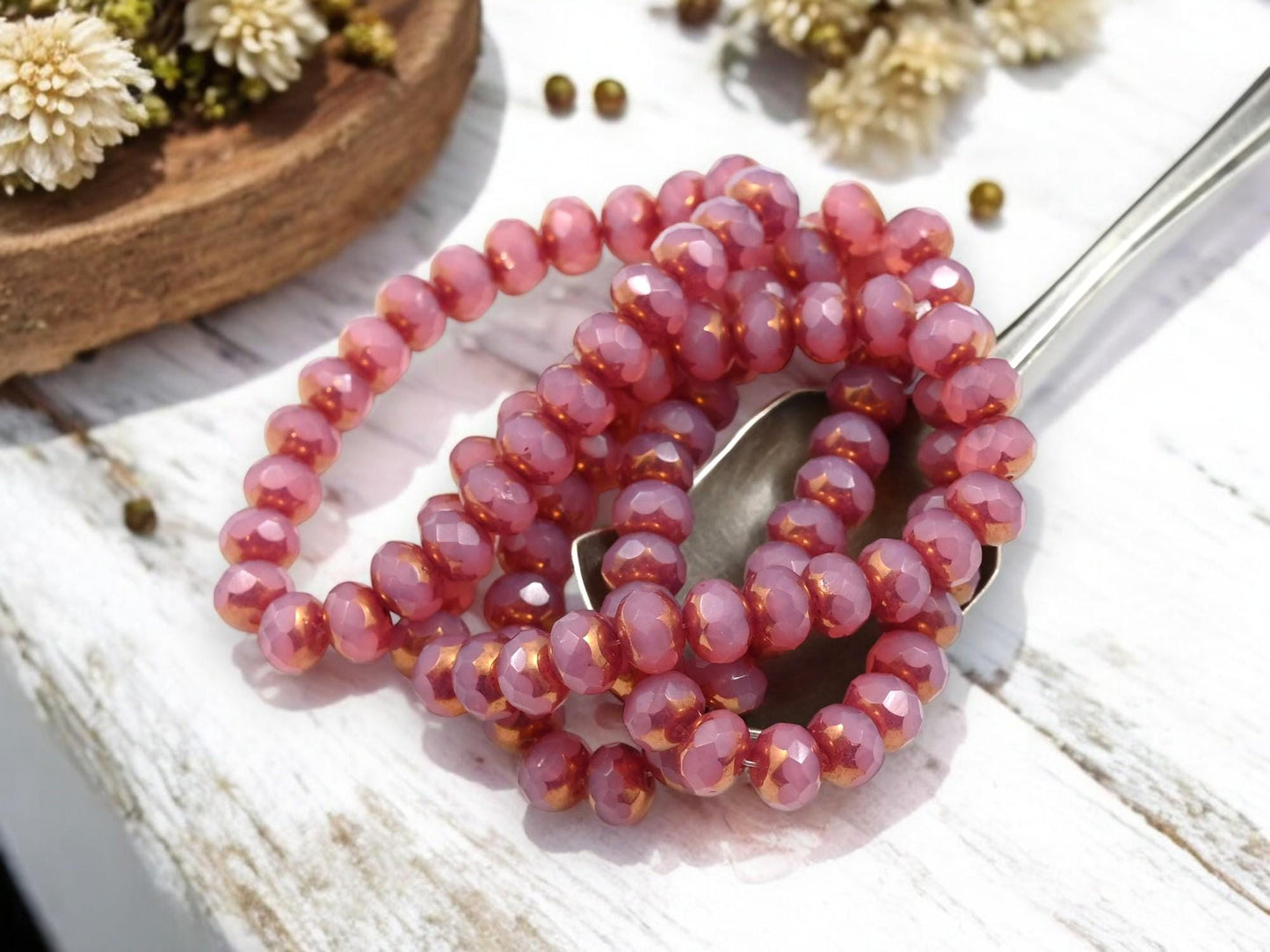 Fire Polished Beads - Rondelle Beads - Donut Beads - Pink Beads - Picasso Beads - Czech Glass Beads - 5x7mm - 25pcs - (2189)