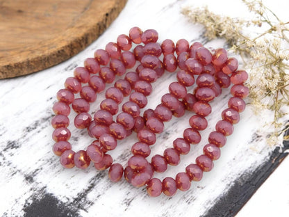 Fire Polished Beads - Rondelle Beads - Donut Beads - Pink Beads - Picasso Beads - Czech Glass Beads - 5x7mm - 25pcs - (2189)