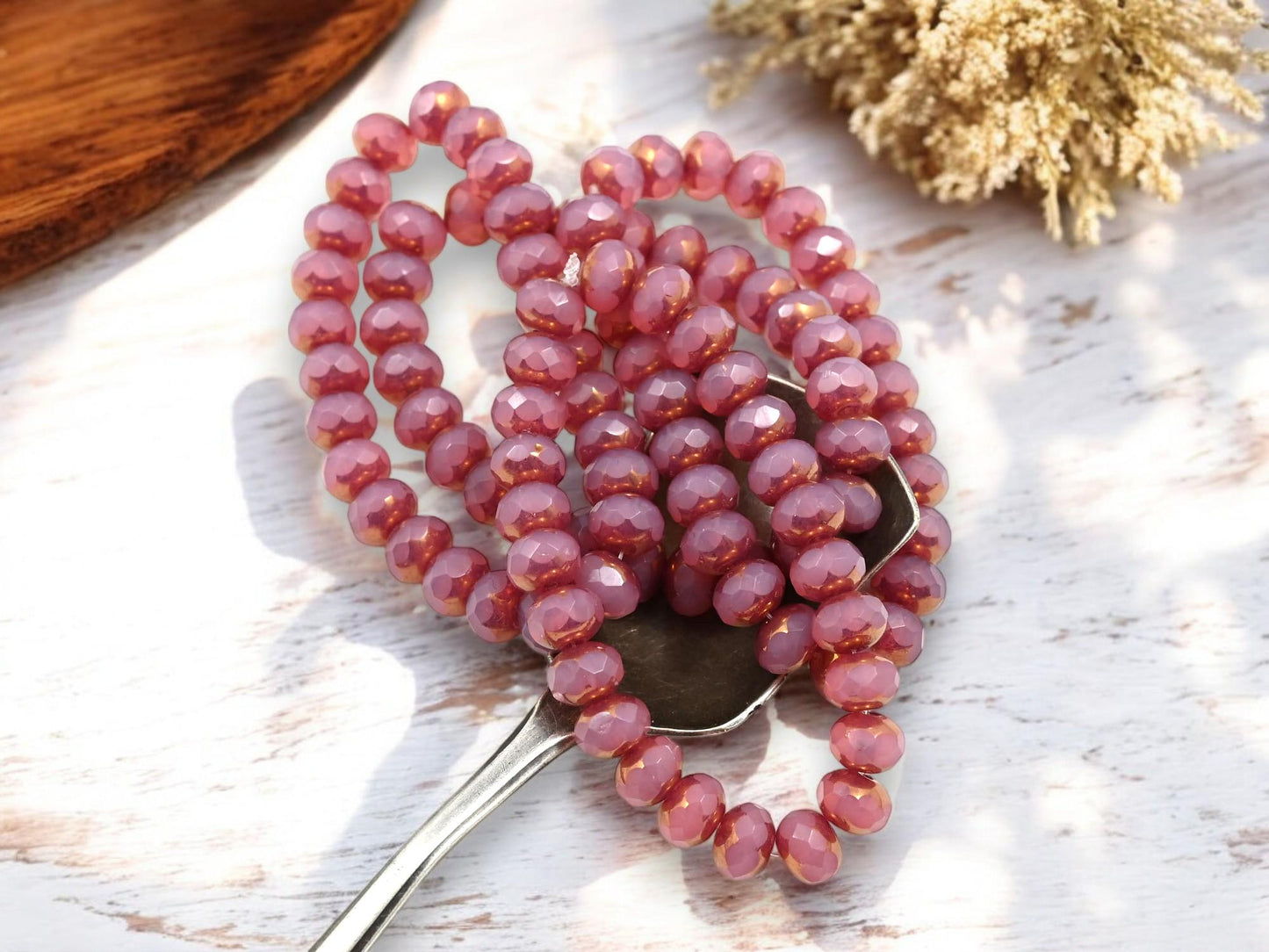 Fire Polished Beads - Rondelle Beads - Donut Beads - Pink Beads - Picasso Beads - Czech Glass Beads - 5x7mm - 25pcs - (2189)