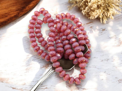 Fire Polished Beads - Rondelle Beads - Donut Beads - Pink Beads - Picasso Beads - Czech Glass Beads - 5x7mm - 25pcs - (2189)