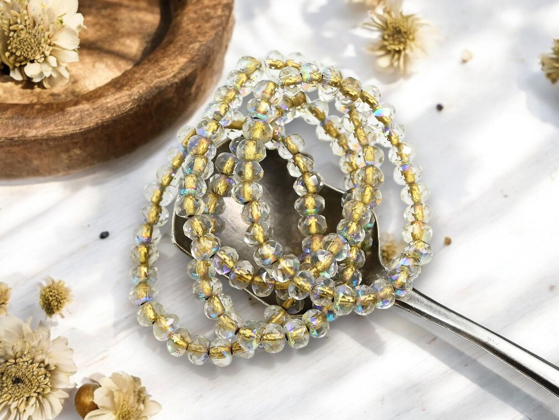 Czech Glass Beads - Rondelle Beads - Crystal AB - Fire Polished Beads - 30pcs - 3x5mm - (994)