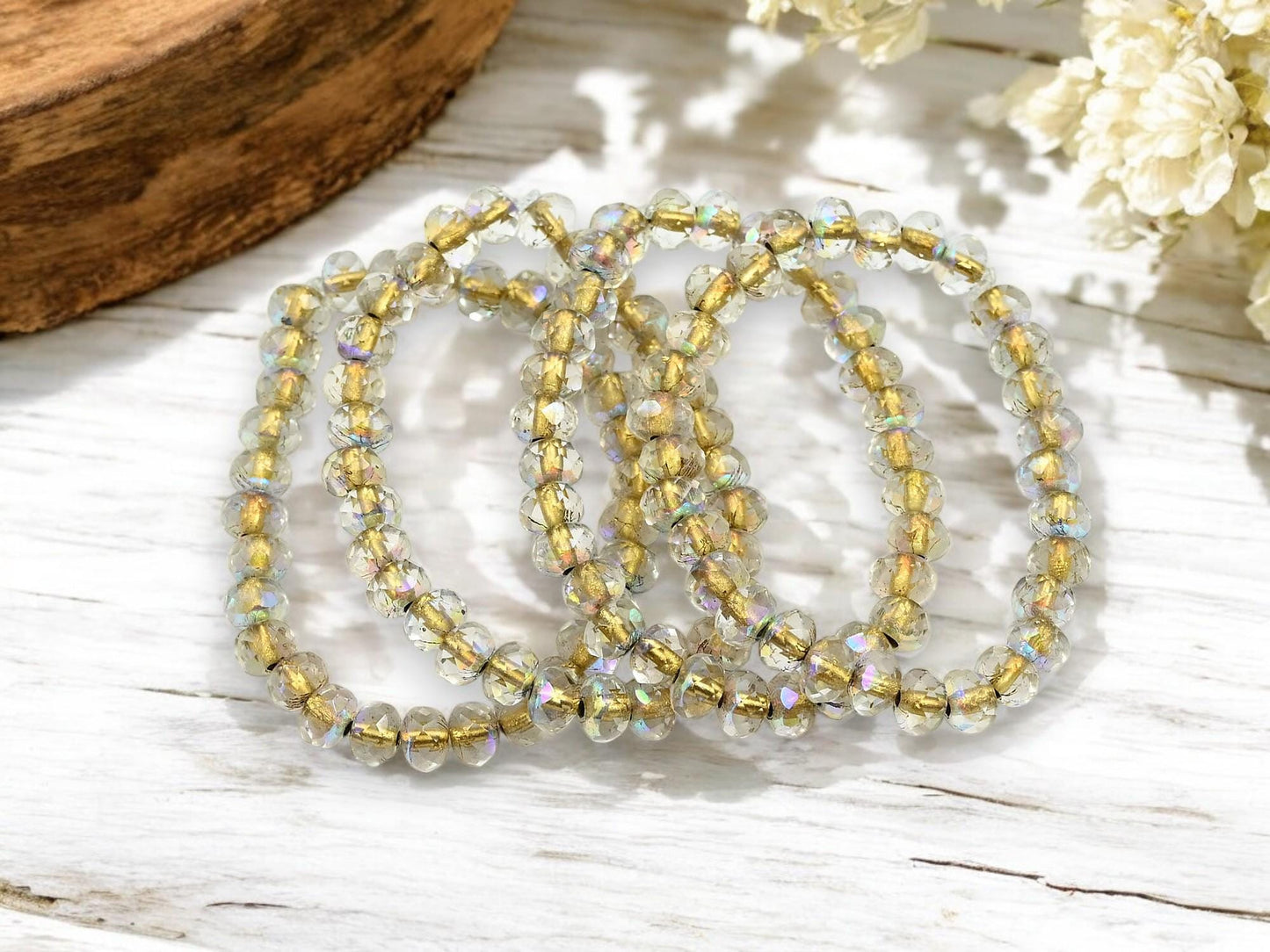 Czech Glass Beads - Rondelle Beads - Crystal AB - Fire Polished Beads - 30pcs - 3x5mm - (994)