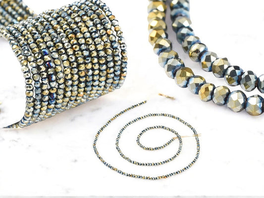 Rondelle Spacers - Spacer Beads - Chinese Glass Beads - Electroplated Beads - Micro Spacers - 2mm - 14" Strand - (1815)