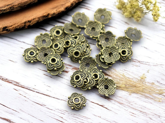 *100* 8mm Antique Bronze Bead Caps