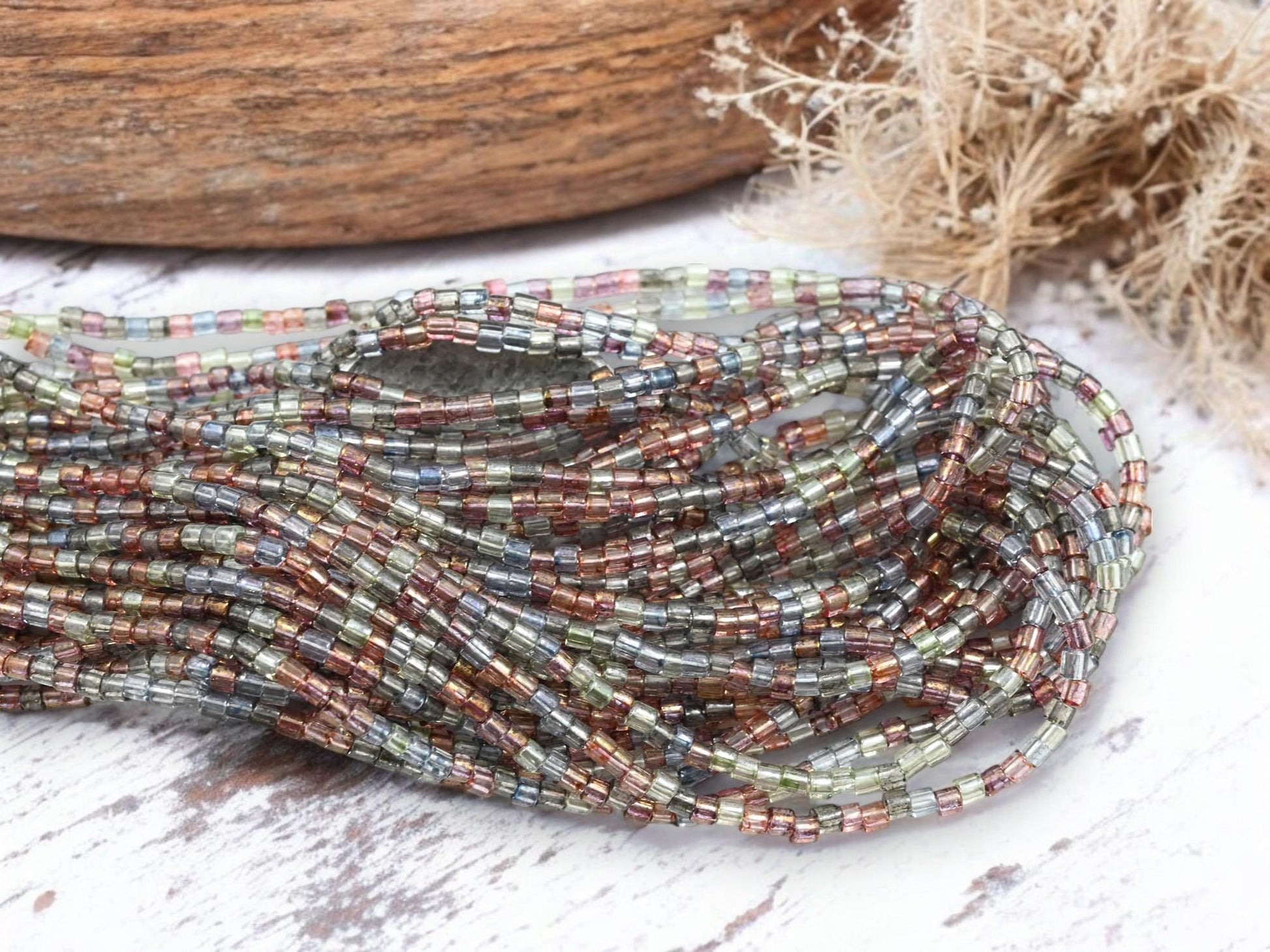 Bugle Beads - Aged Picasso Beads - Tube Beads - Czech Glass Beads - Seed Beads - 3mm - 20" Strand - (A367)