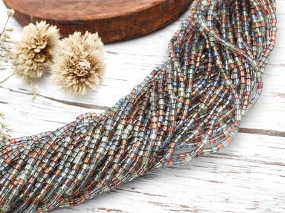 Bugle Beads - Aged Picasso Beads - Tube Beads - Czech Glass Beads - Seed Beads - 3mm - 20" Strand - (A367)