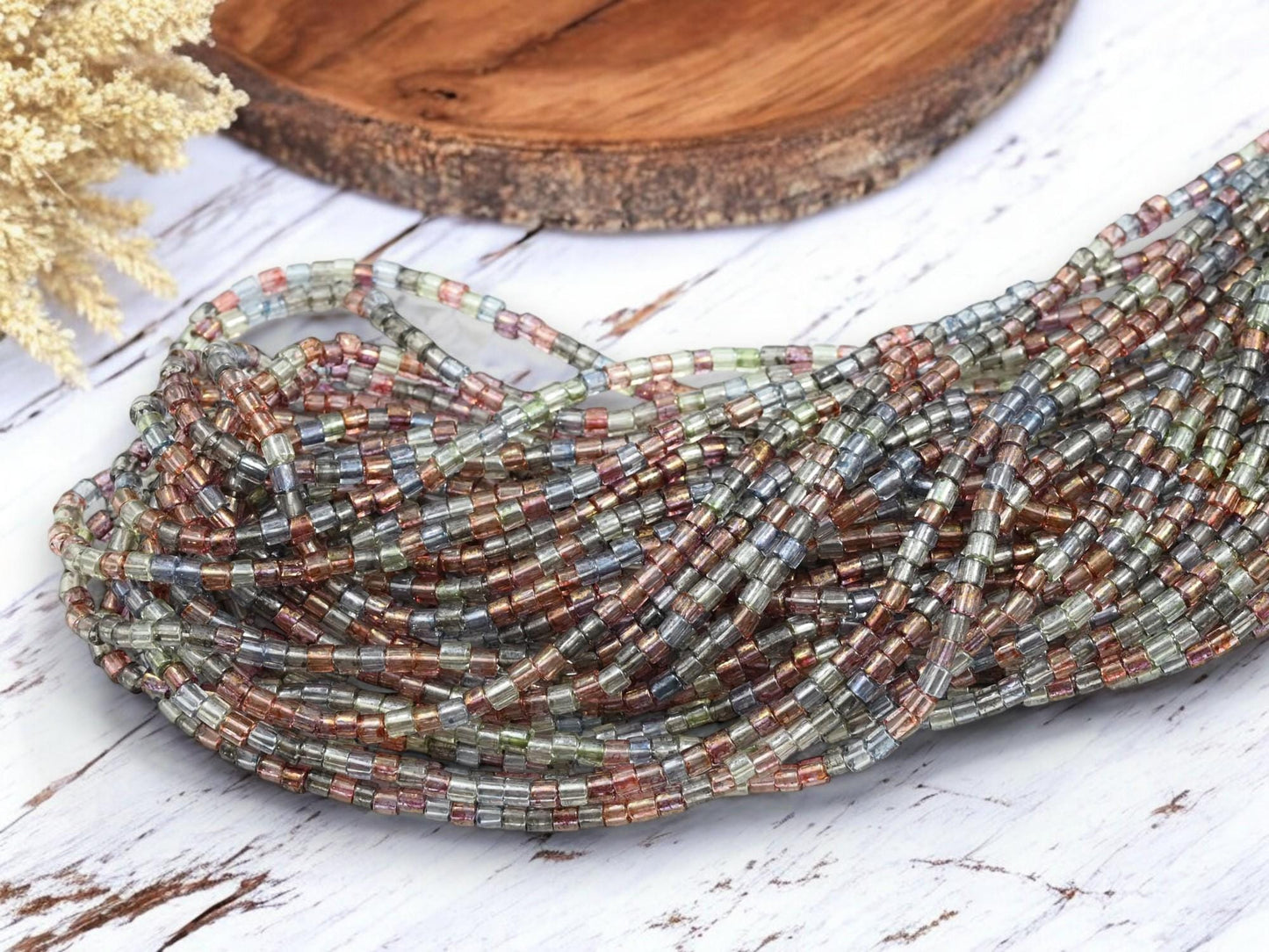 Bugle Beads - Aged Picasso Beads - Tube Beads - Czech Glass Beads - Seed Beads - 3mm - 20" Strand - (A367)