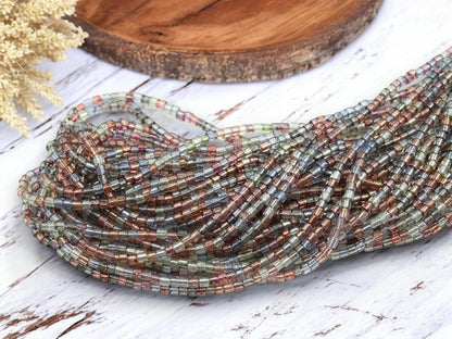 Bugle Beads - Aged Picasso Beads - Tube Beads - Czech Glass Beads - Seed Beads - 3mm - 20" Strand - (A367)
