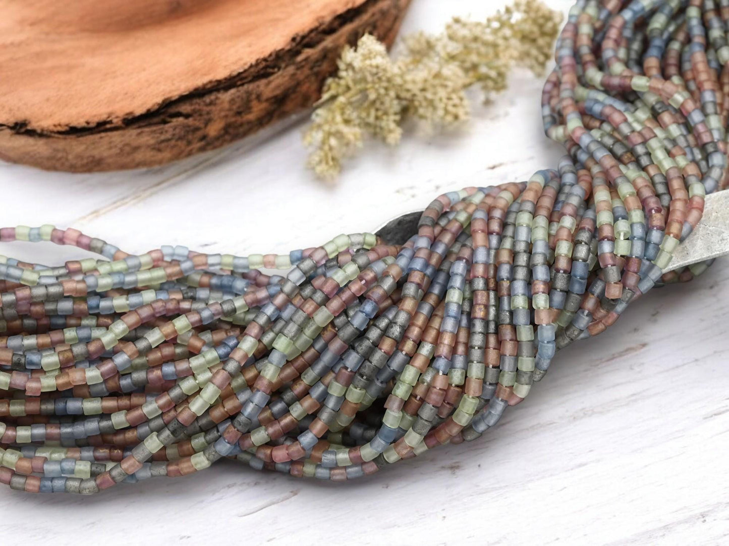 Bugle Beads - Aged Picasso Beads - Tube Beads - Czech Glass Beads - Seed Beads - 3mm - 20" Strand - (6149)