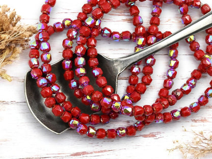 Cathedral Beads - Czech Glass Beads - Picasso Beads - Fire Polish Beads - 4mm - 50pcs - (4920)