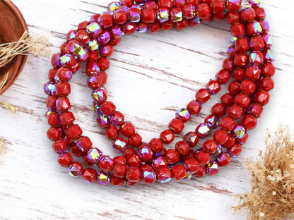 Cathedral Beads - Czech Glass Beads - Picasso Beads - Fire Polish Beads - 4mm - 50pcs - (4920)