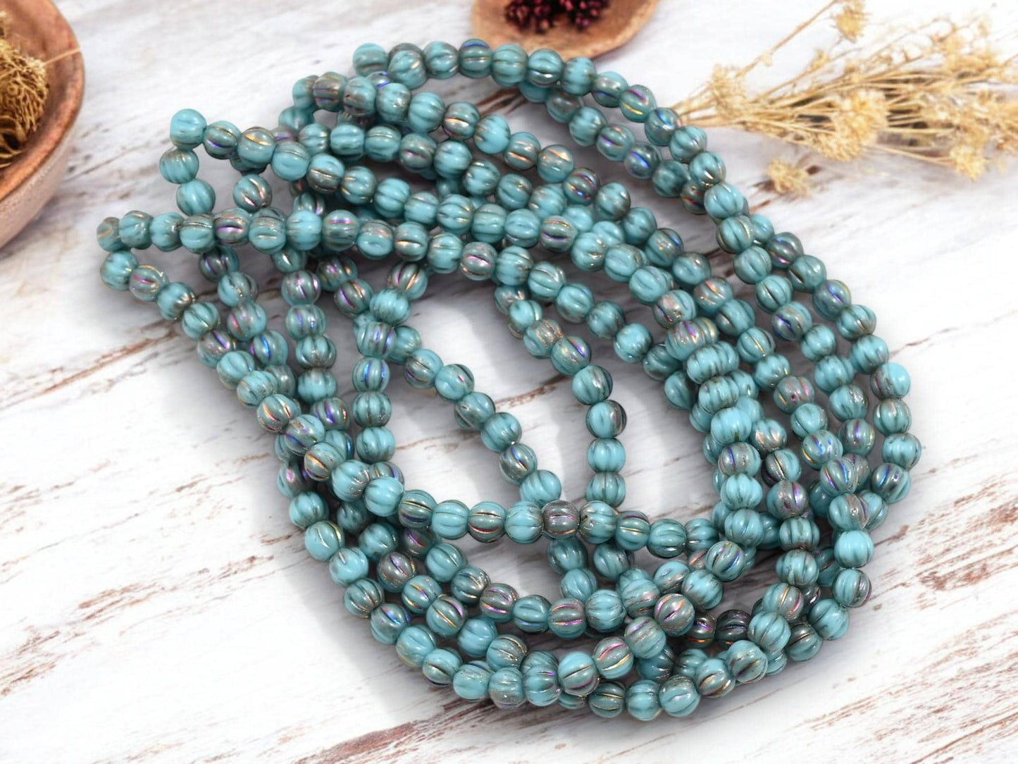 Czech Glass Beads - Melon Beads - Round Beads - Picasso Beads - Spacer Beads - 4mm - 50pcs - (203)