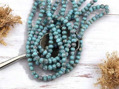 Czech Glass Beads - Melon Beads - Round Beads - Picasso Beads - Spacer Beads - 4mm - 50pcs - (203)