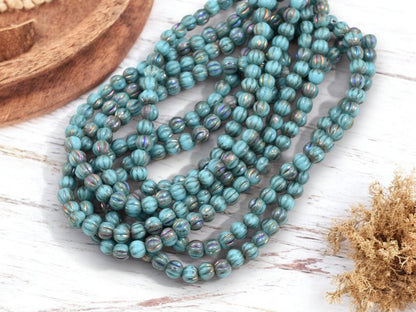 Czech Glass Beads - Melon Beads - Round Beads - Picasso Beads - Spacer Beads - 4mm - 50pcs - (203)