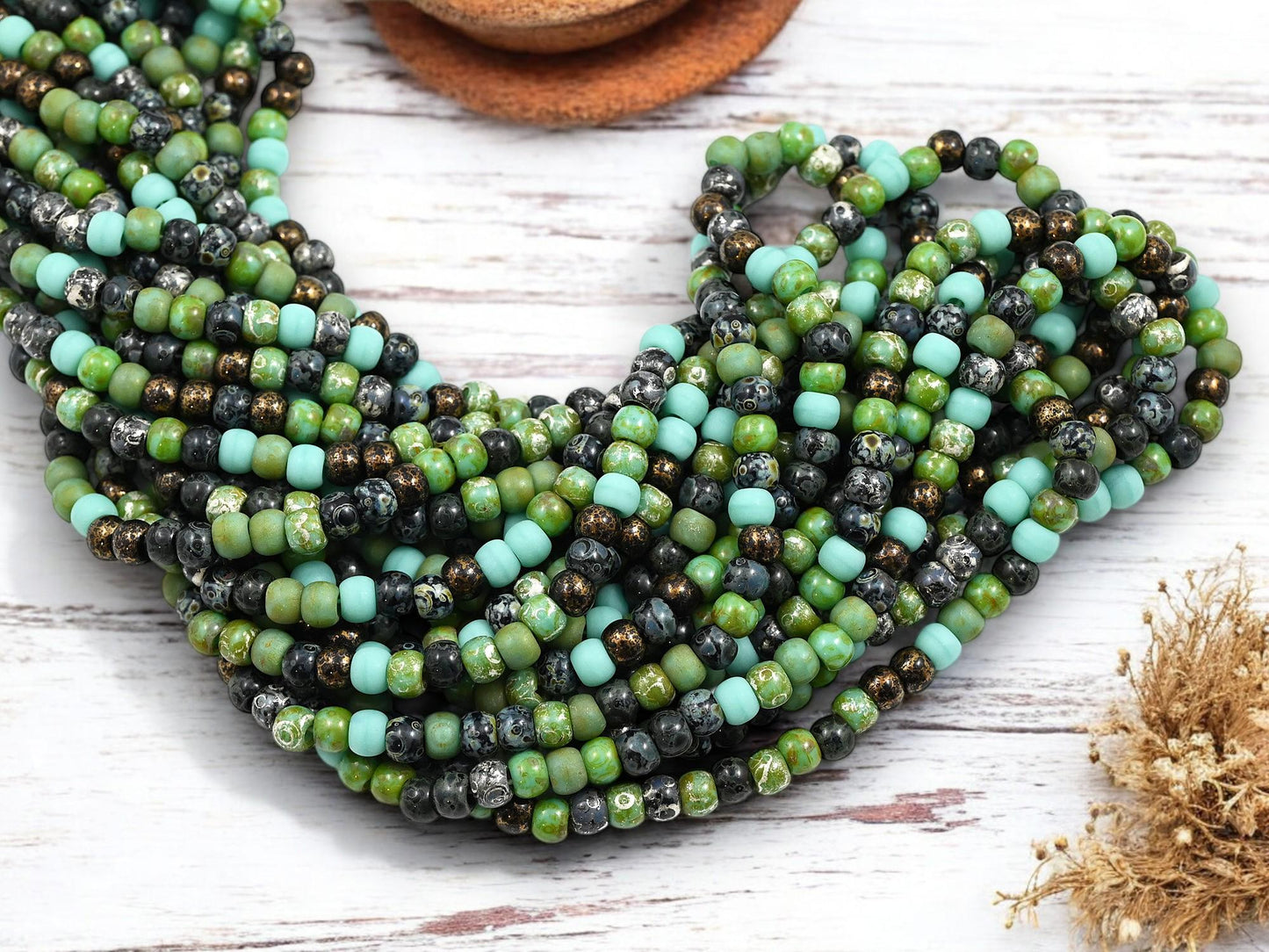 Picasso Seed Beads - Aged Picasso Beads - Czech Glass Beads - Size 4 Seed Beads - 4/0 - 19" Strand - (2030)