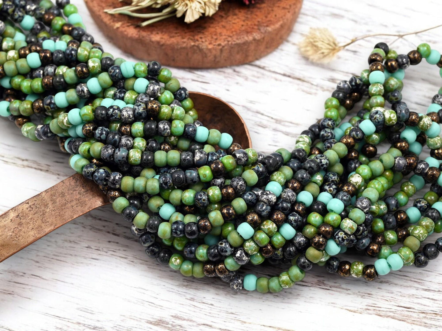 Picasso Seed Beads - Aged Picasso Beads - Czech Glass Beads - Size 4 Seed Beads - 4/0 - 19" Strand - (2030)