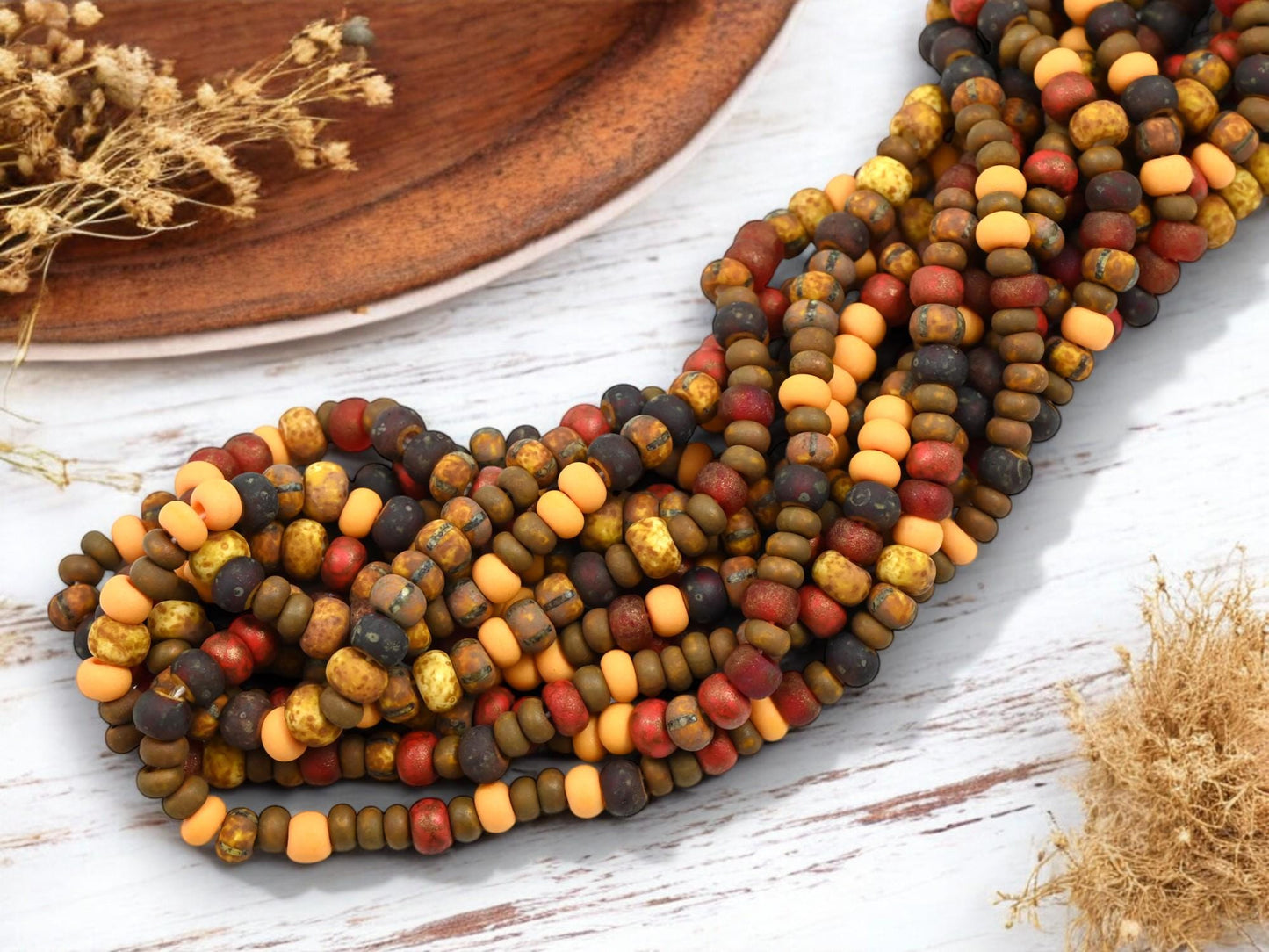 Aged Picasso Beads - Large Seed Beads - 2/0 - Matte Seed Beads - Large Hole Beads - Size 2 Beads - 19" Strand - (3879)
