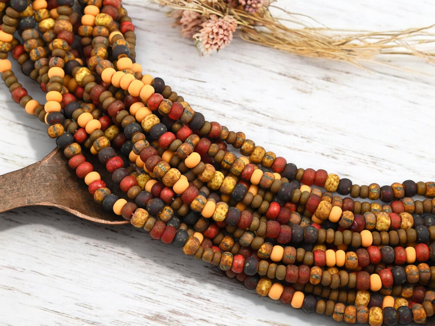 Aged Picasso Beads - Large Seed Beads - 2/0 - Matte Seed Beads - Large Hole Beads - Size 2 Beads - 19" Strand - (3879)