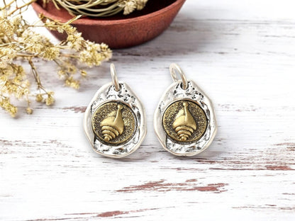 Metal Charms - Artisan Charms - Shell Charms - 2 Tone Charms - Multi Metal - 5pc - 16x13mm - 5pc - (344)